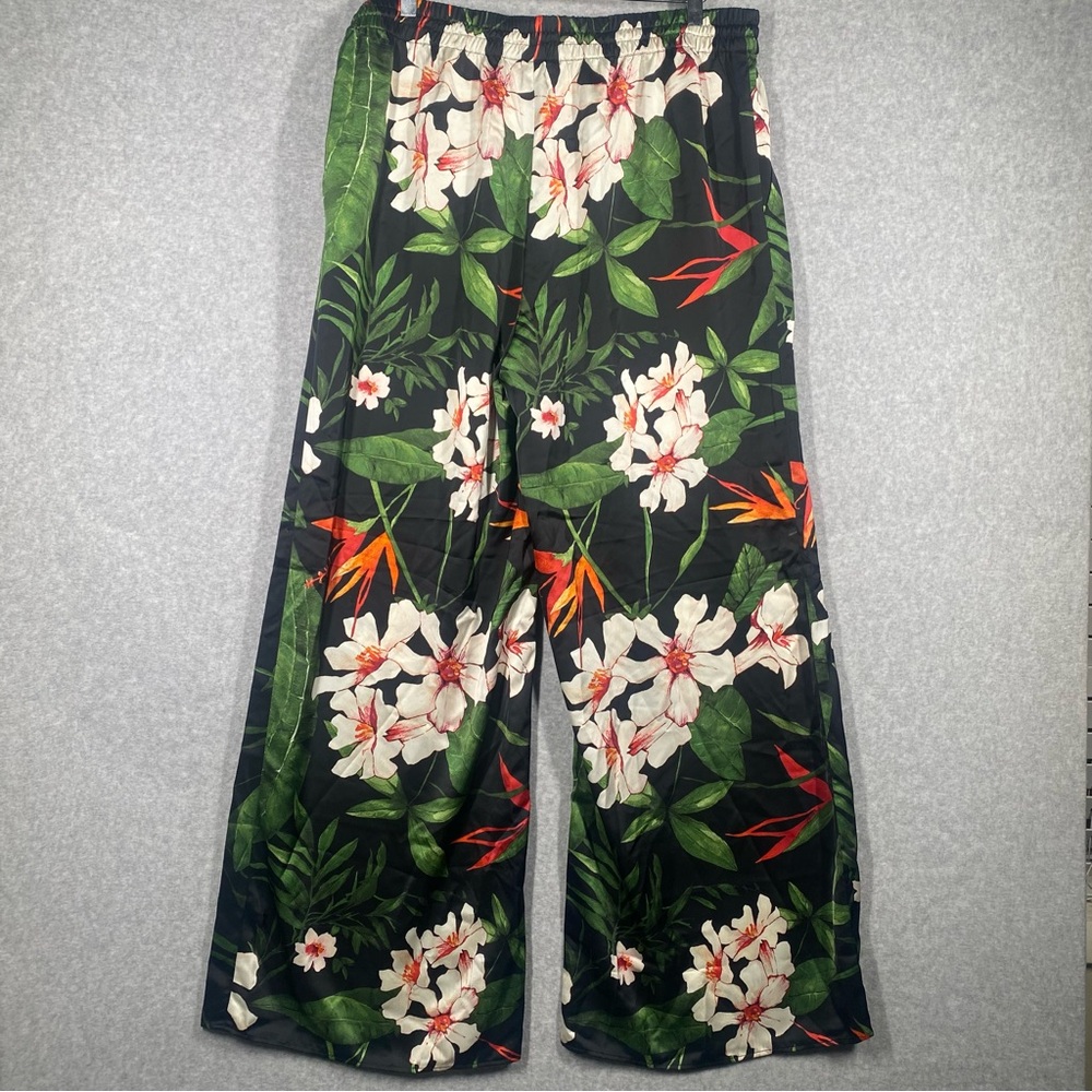 LAUREN Ralph Lauren Floral Satin Charmeuse Wide-Leg Pants Multi XL Black Label - Picture 2 of 10
